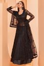 Stunning Black Anarkali Lehenga Suit in Satin & Net