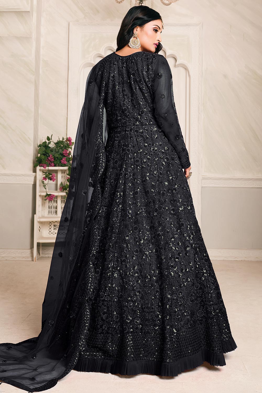 Black Net Embroidered Anarkali Dress 