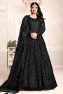 Black Net Embroidered Anarkali Dress with Dupatta