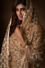 Beige Net Sequin Embellished Sharara Suit
