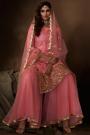 Pink Net Sequin Embellished Sharara Suit