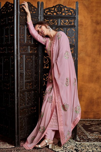 Light Pink Silk Embroidered Salwar Suit