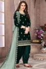 Bottle Green Velvet Embellished Patiala Style Suit
