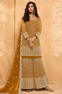Mustard yellow Embroidered Georgette Sharara Set