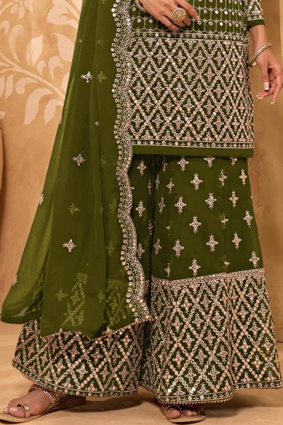 Mehendi Green Embroidered Georgette Sharara Set