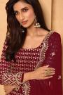 Deep Red Embroidered Georgette Sharara Set