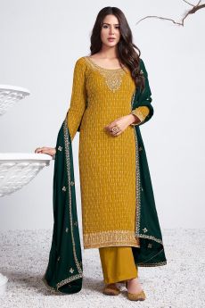 Mustard Yellow Georgette Embroidered Salwar Suit