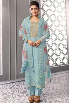 Pastel Blue Embroidered Silk Salwar Suit