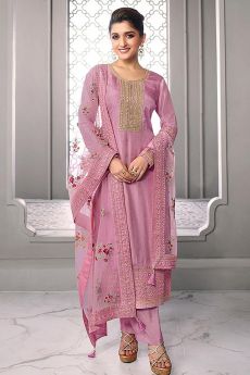 Lilac Embroidered Silk Salwar Suit
