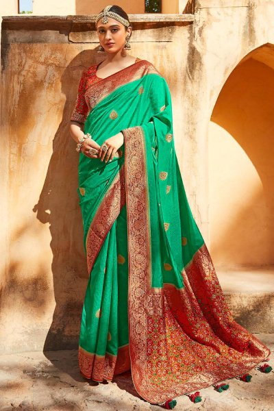 Green Patola Soft Silk Saree With Zari Motifs