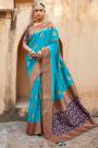 Blue Patola Soft Silk Saree With Zari Motifs