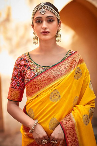 Yellow Patola Soft Silk Saree With Zari Motifs