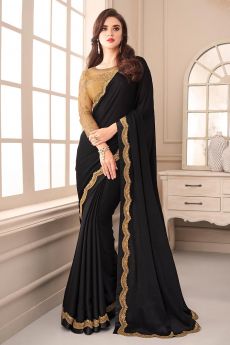 Black Chiffon Bordered Saree With Embroidered Blouse