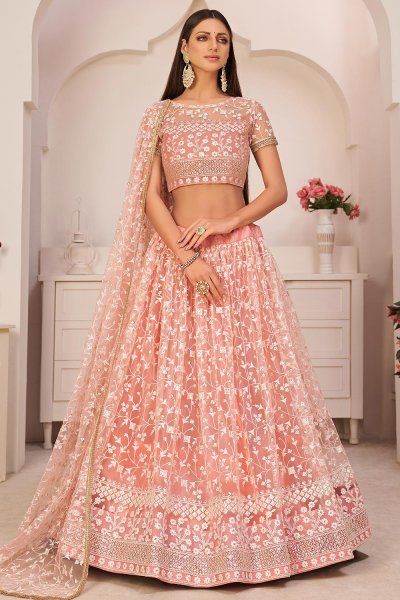 Peach Net Embroidered Lehenga Peach Net Embroidered Lehenga