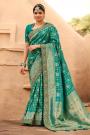 Teal Green Banarasi Silk Saree With Zari Weaving