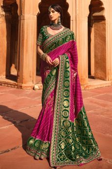 Magenta Banarasi Silk Embellished Saree