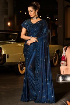 Stunning Navy Blue Designer Luxe Fabric Saree