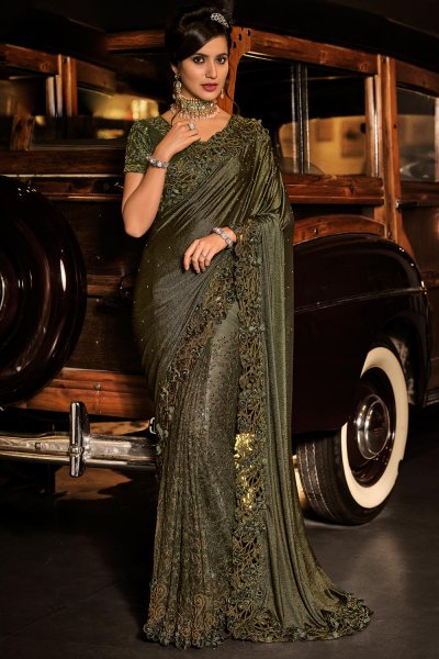 Mehendi Green Designer Luxe Fabric Saree