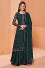 Bottle Green Georgette Embellished Suit With Flared Palazzo