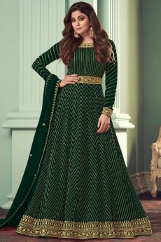 Dark Green Georgette Embellished Anarkali Dress