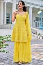 Ready To Wear Yellow Georgette Sharara Style Peplum Suit