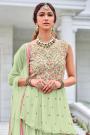 Ready To Wear Pastel Green Georgette Sharara Style Peplum Suit