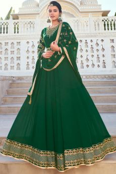 Ready To Wear Dark Green Georgette Embroidered Anarkali Dress