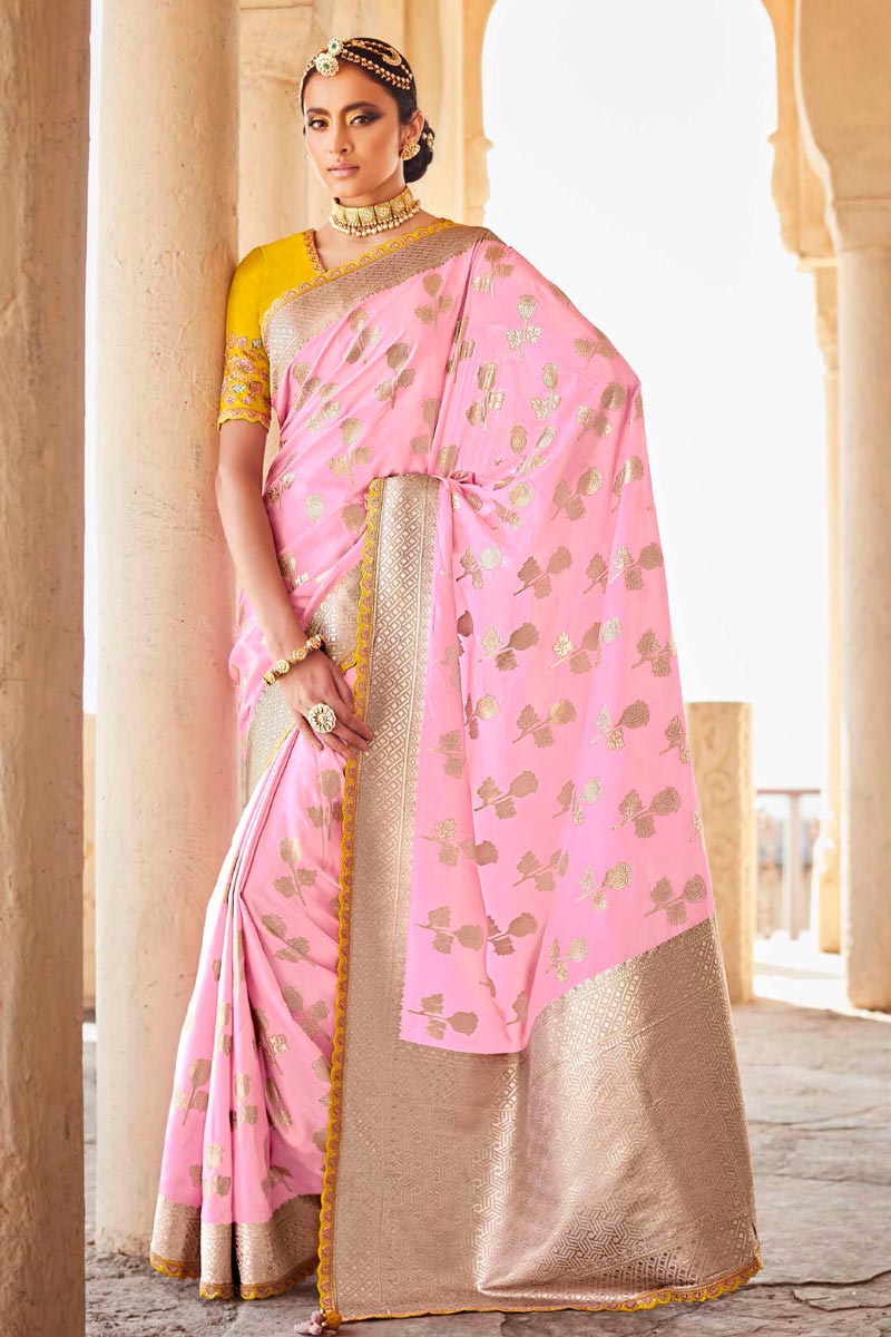 Buy Light Pink Banarasi Silk Saree 