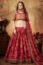 Maroon Organza Silk Floral Lehenga With Golden Beige Choli