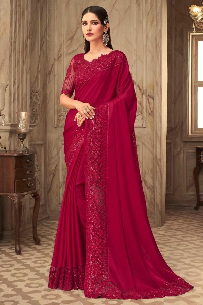 Crimson Designer Silk Embellished Saree