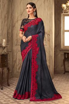 Black Designer Silk Embellished Saree