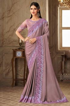 Lavender Designer Silk Embellished Saree