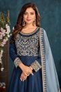 Navy Blue Silk Embellished Anarkali With Dupatta