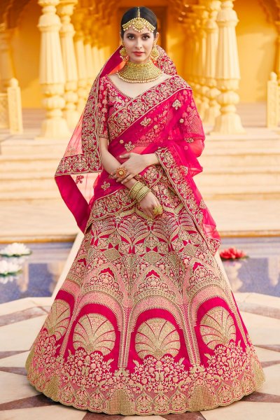 Pink Velvet Bridal Embellished Lehenga Set