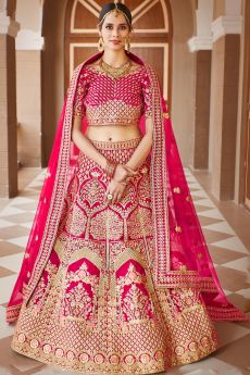 Pink Velvet Bridal Embellished Lehenga Set