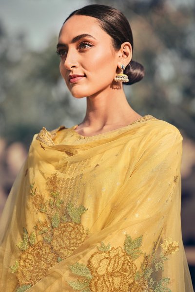 Yellow Silk Embroidered Suit
