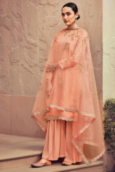 Peach Silk Embroidered Suit