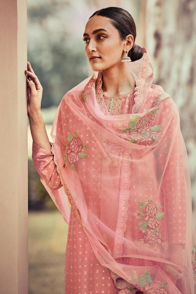 Blush Pink Silk Embroidered Suit