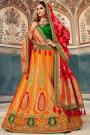 Orange Embroidered Banarasi Silk Lehenga