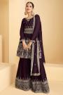 Plum Embellished Georgette Suit With Sharara