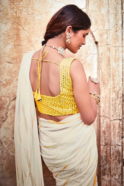 Pearl White Georgette Embellished Saree