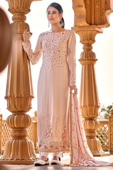Blush Pink Georgette Embellished Suit With Palazzo