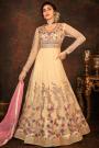 Beige Net Embroidered Anarkali Suit With Dupatta