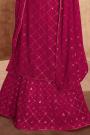 Pink Georgette Embroidered Long  Kurti With Skirt