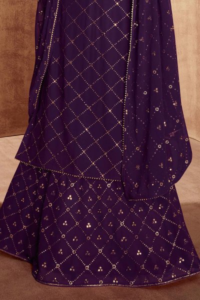 Purple Georgette Embroidered Long  Kurti With Skirt