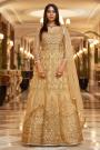 Gold Beige Net Embellished Anarkali Dress With Dupatta