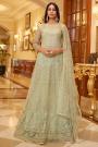 Sage Green Net Embellished Anarkali Dress With Dupatta