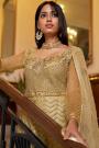 Light Gold Net Embellished Anarkali Dress With Dupatta