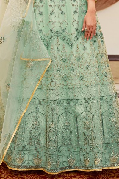 Pastel Blue Net Embellished Anarkali Dress With Dupatta
