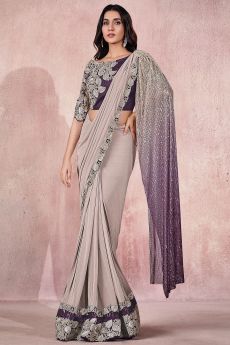 Ready To Wear Lilac Pre Stitched Lycra  Embellished Saree